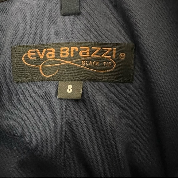 Eva Brazzi Black Tie Navy Blue Lace Front Strapless Chiffon Evening Gown. Size 8 - Picture 12 of 16